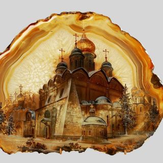 Лаковая миниатюра на камне Лаковая миниатюра Архангельский собор зимой